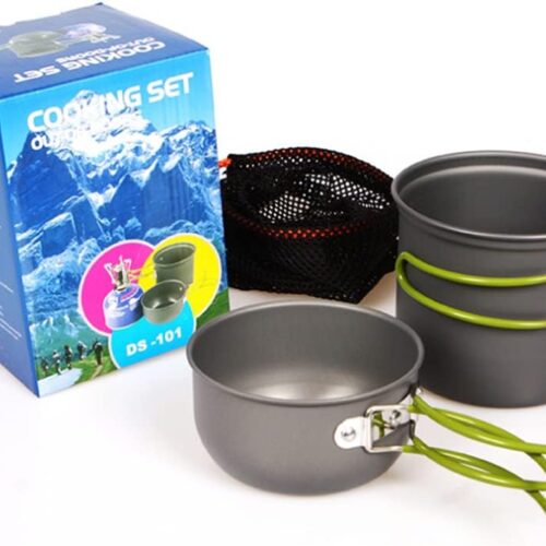 Kit Panelas Compactas para Camping Trekking Pescaria Alumínio 2 Peças Com Pegador