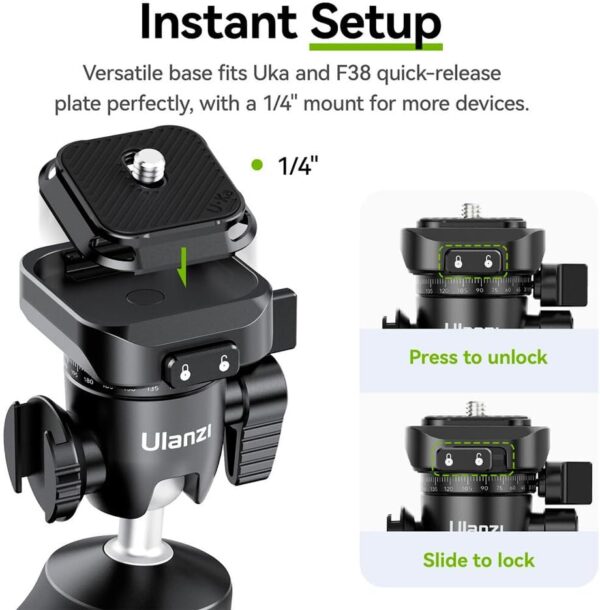 HollyWave Mini Tripé de Mão/Mesa TT38 para Câmeras e Celular, Abertura Rápida, Cabeça Esférica 360°, Montagem 1/4", Design Portátil