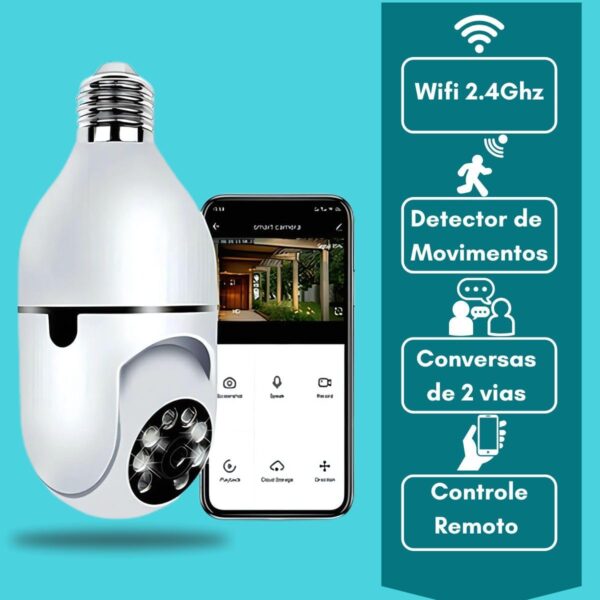 Câmera Lâmpada WiFi 360° Full HD 1080p com Visão Noturna, Detecção de Movimento, Áudio Bidirecional, Monitoramento Remoto via App Yoosee, Segurança Inteligente, Bivolt