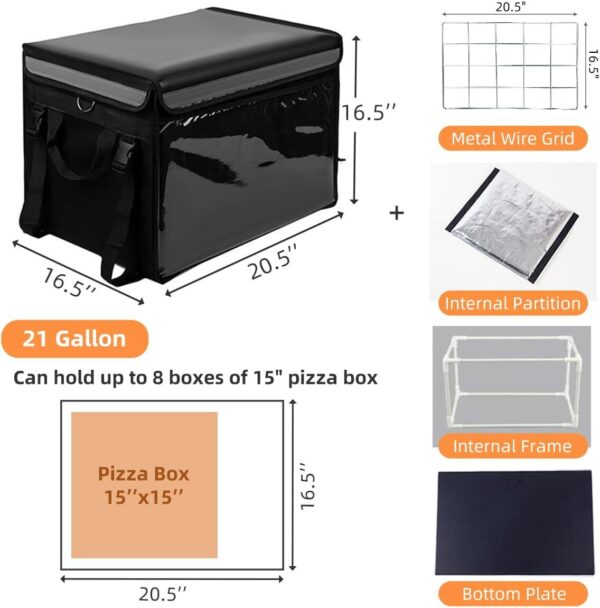 61-Kctfp2vL._AC_SL1200_.jpg TooCust Grande Bolsa Térmica Para Entrega De Alimentos Com Base Fixa E Estrutura Interna, Tamanho Xg 49,5 Cm X 38 (15 Pol.), Ideal Pizza Comercial Divisória, À Prova D'Água Dobrável, Entregas Buffet