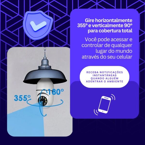 Câmera Segurança Lâmpada Ip Wifi 360° Full HD Yoosee Inteligente Prova D'água Giratória Visão Noturna Infravermelho Detecção de Movimentos 1080P HD Bivolt Premium
