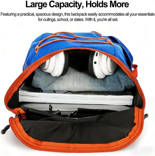 Mochila de caminhada dobrável com bolso frontal impermeável com zíper, mochila leve de hidratação, mochila de água para caminhadas diurnas, passeios, ciclismo rave para homens e mulheres, azul