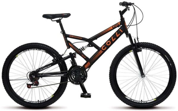 610WjbZNRTL._AC_SL1000_.jpg Colli Bike, Bicicleta GPS 148 Dupla Suspensão e Freios V-Brake, Aro 26 Aero, 36 Raias, 21 Marchas