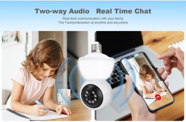 Câmera Lâmpada WiFi 360° HD 6MP com Visão Noturna e Detecção de Movimento – Espie Pelo Celular!