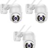 KIT 3 Câmeras de Segurança Domo WiFi PTZ externa, Câmera IP sem fio com visão de 360°, Visão noturna colorida, Áudio bidirecional, Detecção de movimento, Alerta de atividade - BELLA NET