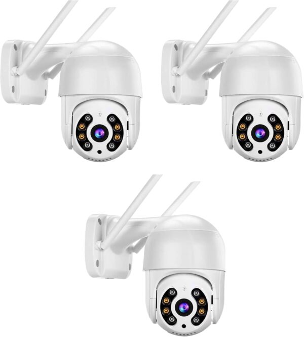 KIT 3 Câmeras de Segurança Domo WiFi PTZ externa, Câmera IP sem fio com visão de 360°, Visão noturna colorida, Áudio bidirecional, Detecção de movimento, Alerta de atividade - BELLA NET