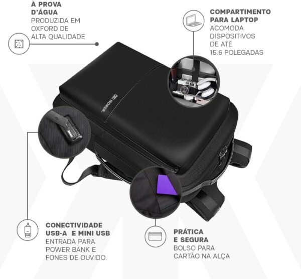 6136ouQhvnL._AC_SL1000_.jpg Mochila Notebook Executiva Impermeável Nordk Summit Reforçada Anti Furto Premium