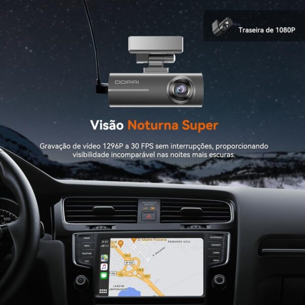 614QZie0hL._AC_SL1200_.jpg DDPAI N1 Dual Câmera Veicular Frontal Traseira 1296P+1080P, Dachcam com WiFi, Câmera para Carro com Aplicativo, Supercapacitor, Visão Noturna, Gravação em Loops, Estacionamento 24H (Sem Cartão SD)
