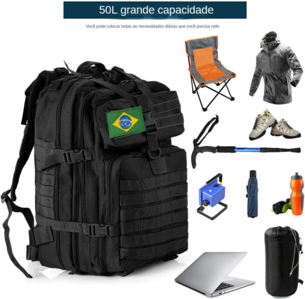 614kVA9XtVL._AC_SL1200_.jpg THURAM Mochila Tática 50L, Sistema MOLLE, Grande Capacidade para Trilhas, Acampamentos, Caça e Aventura - Mochila Resistente para 3 Dias de Emergência e Atividades ao Ar Livre