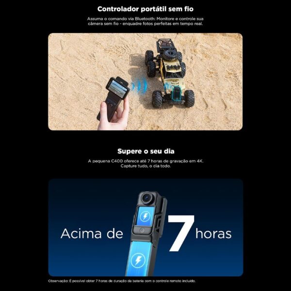 SJ~CAM C400 Pocket Camera de Ação,4K Camera Filmadora,7 Horas de Autonomia, Estabilização, Tela Sensível ao Toque de 2,29 Polegadas, à Prova D'água até 30 Metros