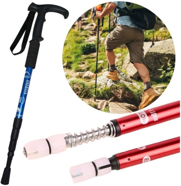615u0hQ9FTL._AC_SL1024_.jpg Bengala de Trekking em Alumínio, 110 cm, Bastão de Caminhada Ajustável com 3 Níveis, Sistema Anti-Choque