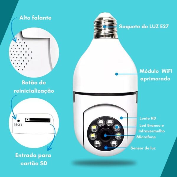 Câmera Lâmpada WiFi 360° Full HD 1080p com Visão Noturna, Detecção de Movimento, Áudio Bidirecional, Monitoramento Remoto via App Yoosee, Segurança Inteligente, Bivolt