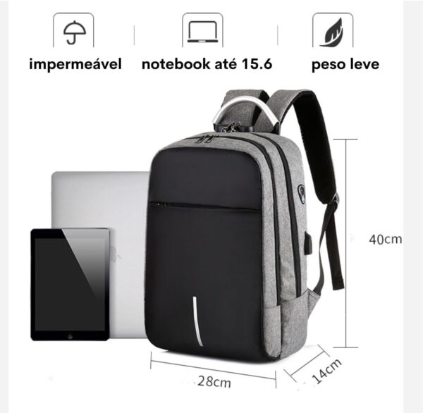 Mochila Executiva Impermeável Usb Senha Resistente Compacta (Cinza)