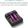 Carregador de Pilhas e Baterias USB com 2 Pilhas AA 1500mAh recarregáveis