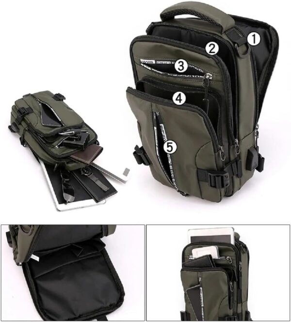 Mochila Bolsa Ombro á Prova D'água Sling Crossbody Bag com 1 Cabo USB e Entrada Masculina Meninos Casual Passeio