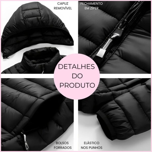 Jaqueta Puffer Bobojaco Feminina Casaco Corta Vento Acolchoada Impermeável Bolsos Capuz Removível