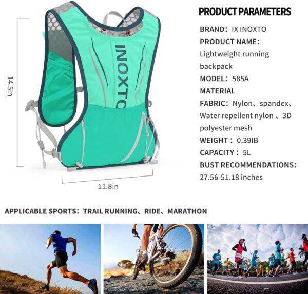 Colete de hidratação para corrida para homens e mulheres Mochila de água para corrida 3L Pacote de hidratação para corrida de trilha Maratona Caminhada (Verde-1,5L+250ML)