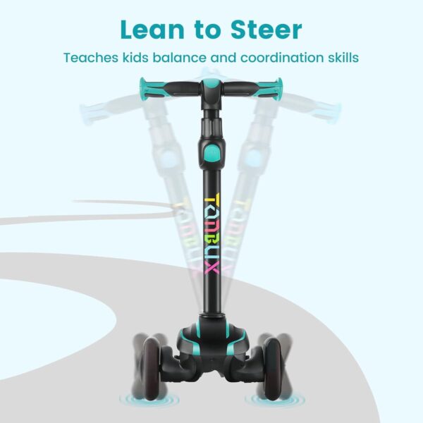 61ArfwmofcL._AC_SL1500_.jpg TONBUX Scooter infantil para crianças de 3 a 12 anos, scooter infantil com 4 alturas ajustáveis, scooter de 3 rodas iluminada, design de absorção de choque, inclinada para dirigir, scooter de
