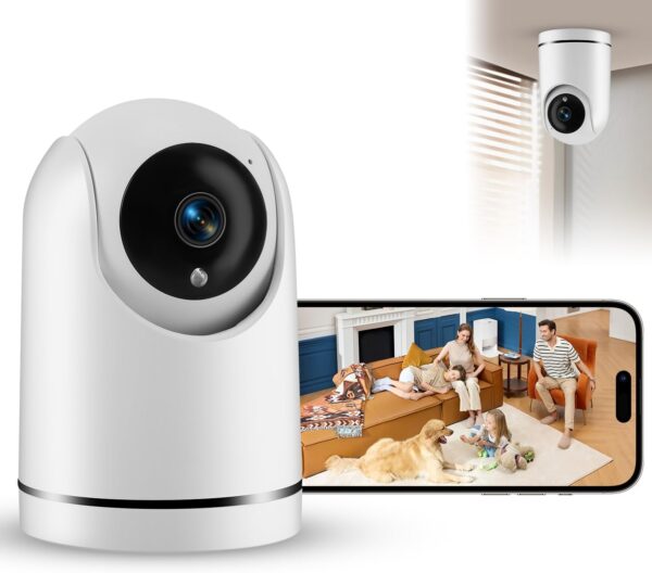 Câmera de Segurança Wi-Fi Interna, Câmera Inteligente com Rotação 360°, 2MP Full HD, Visão Noturna Colorida, Detecção de Movimento Humano, Áudio Bidirecional, Seguimento Automático