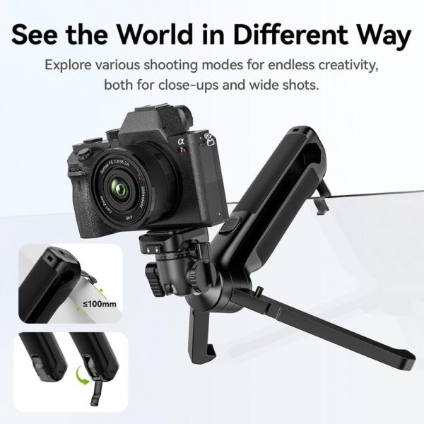 HollyWave Mini Tripé de Mão/Mesa TT38 para Câmeras e Celular, Abertura Rápida, Cabeça Esférica 360°, Montagem 1/4", Design Portátil
