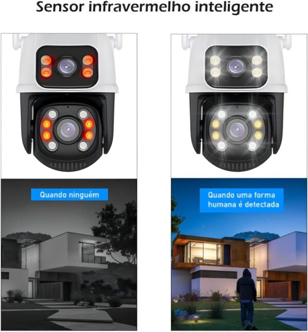 Câmera de Segurança WiFi Externa HD 3MP, IP Sem Fio com Visão Noturna Infravermelha, Dupla Lente Grande Angular, À Prova D'Água IP66, Detecção de Movimento e Áudio Bidirecional