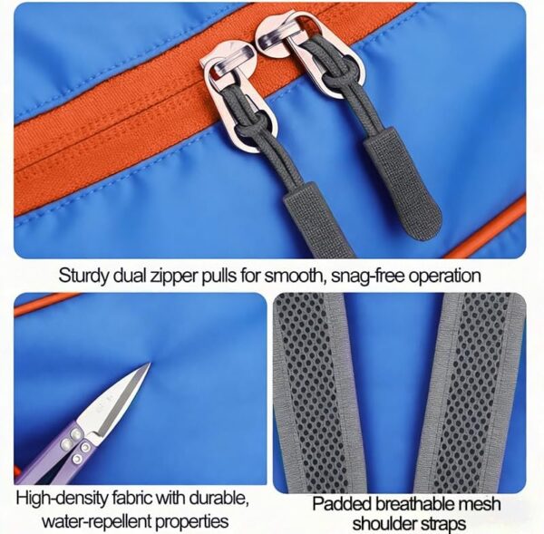 Mochila de caminhada dobrável com bolso frontal impermeável com zíper, mochila leve de hidratação, mochila de água para caminhadas diurnas, passeios, ciclismo rave para homens e mulheres, azul