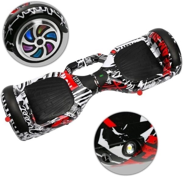 61EMYvLphaL._AC_SL1024_.jpg Hoverboard Infantil Skate Elétrico 6.5", LED Bluetooth, Bateria de Grande Capacidade, 15 km/h, Uso Interior/Exterior, 24kg, com Adaptador e Manual, 65x25x29cm