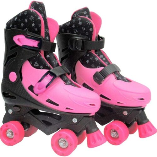 Patins Roller Ajustavel Pink e Preto Glitter M 33-36, DM Radical