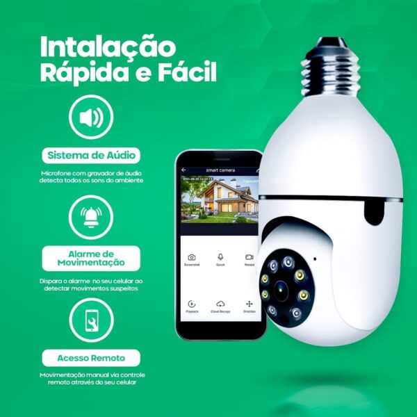 Câmera Segurança Lâmpada Ip Wifi 360° Full HD Inteligente