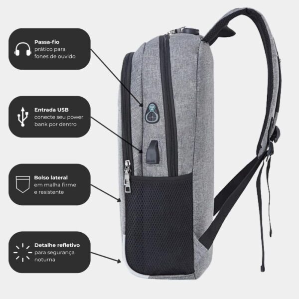 Mochila Executiva Unissex para Notebook até 15.6” - com Entrada USB e Passa-fio para fone – Ideal para Faculdade, Trabalho e Viagens – Antifurto, Resistente e Confortável
