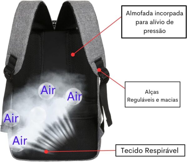 Mochila Executiva Impermeável Usb Senha Resistente Compacta (Cinza)