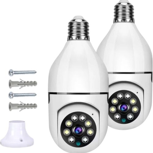 61GoT9JIRyL._AC_SL1399_.jpg Kit com 2 Câmeras de Segurança IP Lâmpada WiFi Full HD 1080p, Prova D'água, Giratória e com Visão Noturna Infravermelha 1080p, Bivolt, Detecção de Movimento, Áudio Bidirecional - Premium