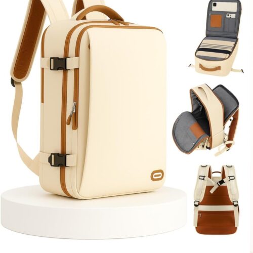 61JYgwbQCLL._AC_SL1280_.jpg Mochila de Viagem Masculina Feminina Reforçada Executiva Grande Mochila para Notebook Trabalho, Viagem, Faculdade e Escola - Antifurto, Saídas USB e Fone, Alça de Aço, Impermeável + Capa para Tênis