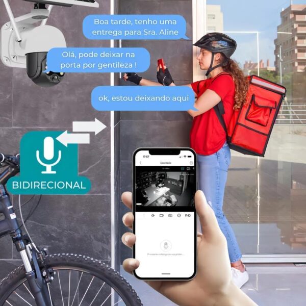 Câmera de Segurança Solar Wi-Fi 3MP Full HD à Prova D’água Visão Noturna 360° PTZ Detecção de Movimento Áudio Bidirecional Vigilância 24h Instalação Fácil Sem Fios App ICSEE