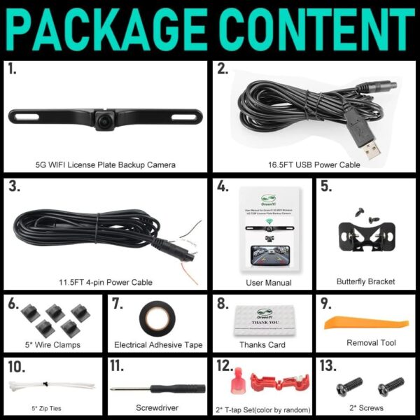 61KpO7kgasL._AC_SL1001_.jpg Câmera de segurança sem fio para carro WiFi, GreenYi 5G 720P HD, placa de carro com visão traseira/frontal para iPhone, iPad, Android, smartphones, tablets, que suportam Wi-Fi de banda dupla (2,4 GHz