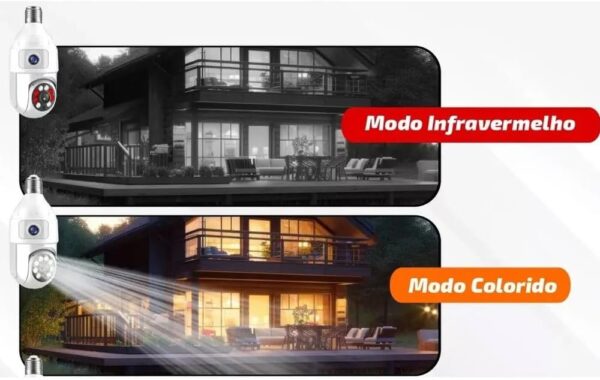 Câmera de Segurança Lâmpada Wi-Fi, Detector de Movimento e Rotação de 360°, Lente Dupla 1080P FHD Colorida e Visão Noturna 128G, Audio Bidirecional, Prova D'água IP44, iOS/Android, PTZ 355°, Espiã,ATM