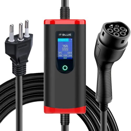 Carregador Para Carros Elétricos Portátil Inteligente Tipo 2 Bivolt 3,5kW Com Tela LED, Cabo 5m Com Ajuste de Corrente e Proteção IP65 – Compatível BYD, GWM, Nissan e Mais
