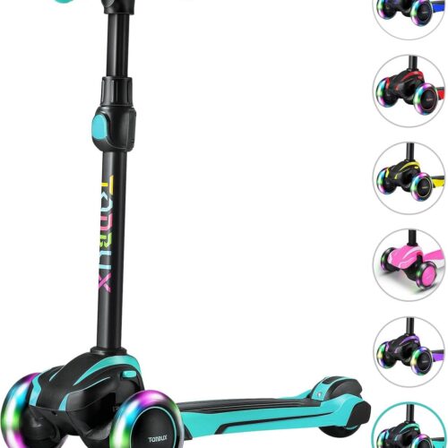 61Mdw4l9MNL._AC_SL1500_.jpg TONBUX Scooter infantil para crianças de 3 a 12 anos, scooter infantil com 4 alturas ajustáveis, scooter de 3 rodas iluminada, design de absorção de choque, inclinada para dirigir, scooter de