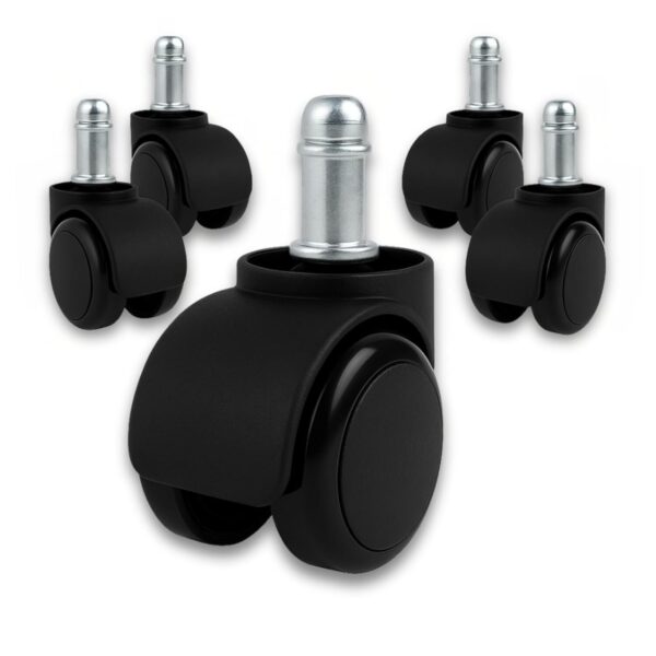 61NDIidYpAL._SL1500_.jpg Rodinha Kit 5 Rodízios PU para Cadeira, 50mm, Antirisco, Antirruído, Para Cadeira Gamer, Escritório, Giratório 360°, Base em Aço, Reforçada, Preto