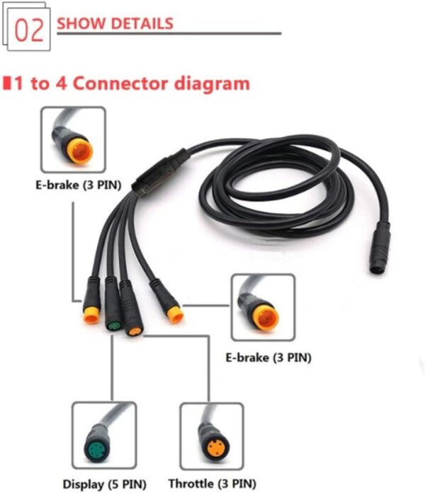 61OjW4byJAL._AC_SL1500_.jpg Fio De Cabo De Extensão à Prova D'água De Linha De Conversão,Cabo De Bicicleta Elétrica De 1 A 5, Conectores De Cabo De Bateria De Lítio De Borracha Plástica Controlador De Freio De Lâmpada Acelerado