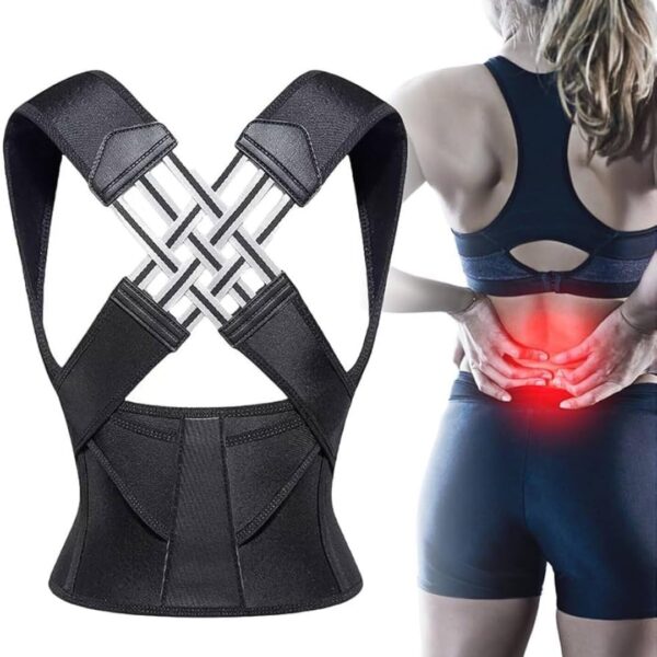 61P7JIcTRpL._SL1080_.jpg Colete Corretor de Postura Ortopédico Ajustável Postufit – Cinta Lombar e Cervical para Coluna, Alívio de Dores nas Costas Melhora a Postura e o Sono Produto M - G