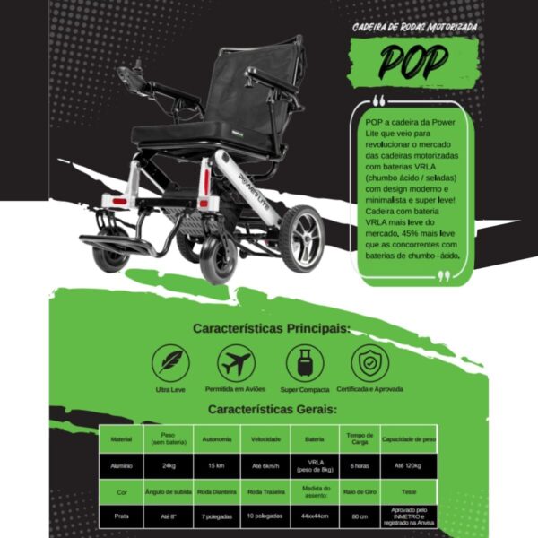 Cadeira De Rodas Motorizada Elétrica Dobravel Compacta Pop Power Lite - Preto