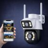 Câmera de Segurança WiFi Externa HD 3MP, IP Sem Fio com Visão Noturna Infravermelha, Dupla Lente Grande Angular, À Prova D'Água IP66, Detecção de Movimento e Áudio Bidirecional