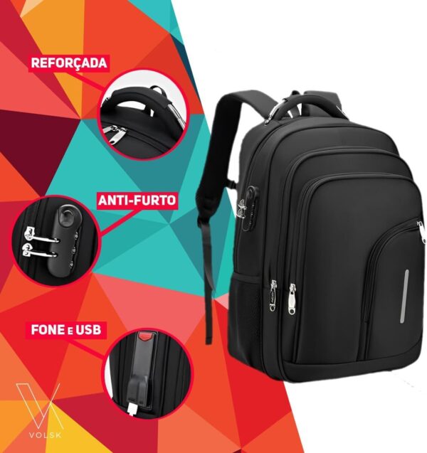 Mochila Masculina Executiva Grande Reforçada para Notebook Trabalho, Viagem e Escola Design Antifurto, Impermeável, com Cabo Reforçado, Saída USB e Fone, Conforto Segurança e Durabilidade, Unissex