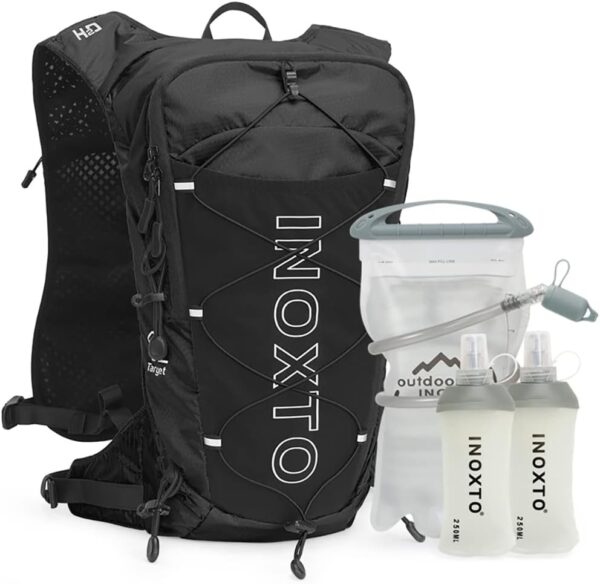 INOXTO Mochila De Hidratação, Aquática Com Reservatório Água À Prova Vazamento 2L, Colete Hidratação Para Corrida Masculino, Ciclismo, Motocross, Escalada, Trilha (Preta)