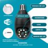 Câmera de Segurança Preta, Bocal, Lâmpada, IP WiFi 360º, Visão Noturna, Sensor Movimento, Com Áudio, Areas Externas e Internas, Camera para Celular