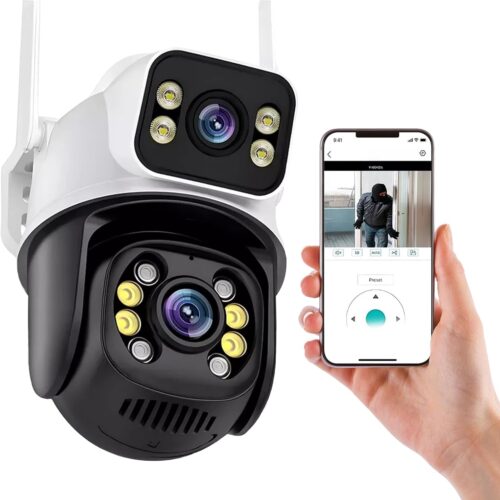 61RwKRShDSL._AC_SL1500_.jpg Câmera IP Sem Fio de Segurança Externa HD 3MP, Câmera de Visão Noturna Infravermelha WiFi, IP66 à Prova D'água e à Prova de Poeira, Chamada de Voz Bidirecional,Dupla Lente Grande Angular