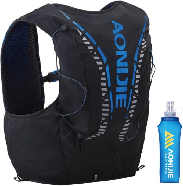 TRIWONDER Mochila De Hidratação Para Corrida, 12L, Colete Trilha, Esportiva Ao Ar Livre, Água Maratona, Ciclismo, Caminhada (【12L】 Azul E Preto - Com 2 Garrafas Macias, M/G 35,4-40,2")