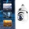 Câmera de Segurança Lâmpada Wi-Fi, Detector de Movimento e Rotação de 360°, Lente Dupla 1080P FHD Colorida e Visão Noturna 128G, Audio Bidirecional, Prova D'água IP44, iOS/Android, PTZ 355°, Espiã,ATM