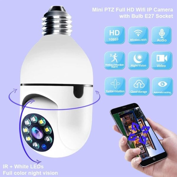 KIT 2 Câmeras de Segurança 2022 Espiã WiFi, 1080P Base E27 com Visão Noturna Infravermelha intercomunicador bidirecional, Câmera Vigilância com Função de Rastreamento Automático - BELLA NET
